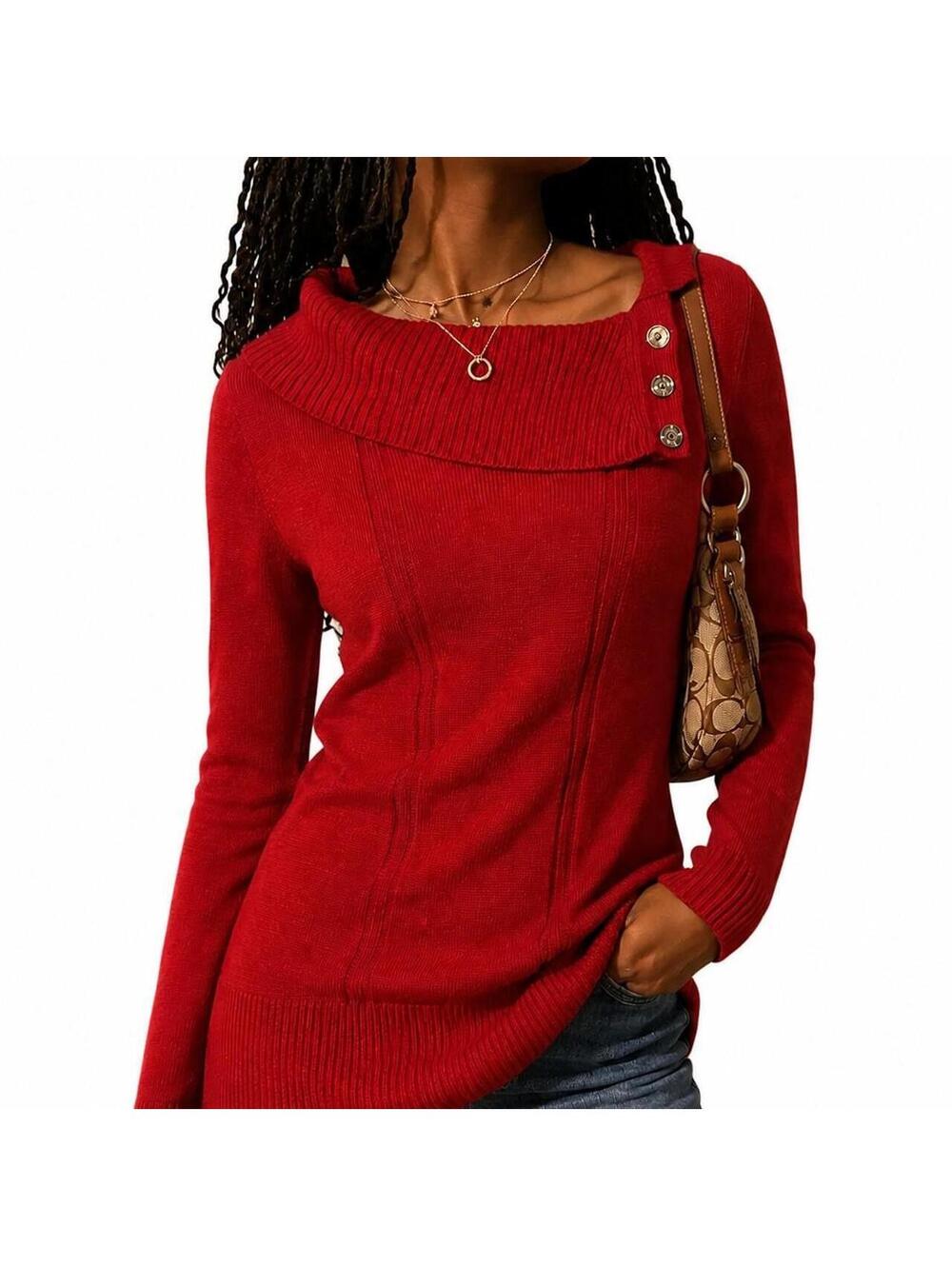 Style & Co Red Cowl Neck Button Shoulder Sweater Tunic - 1X